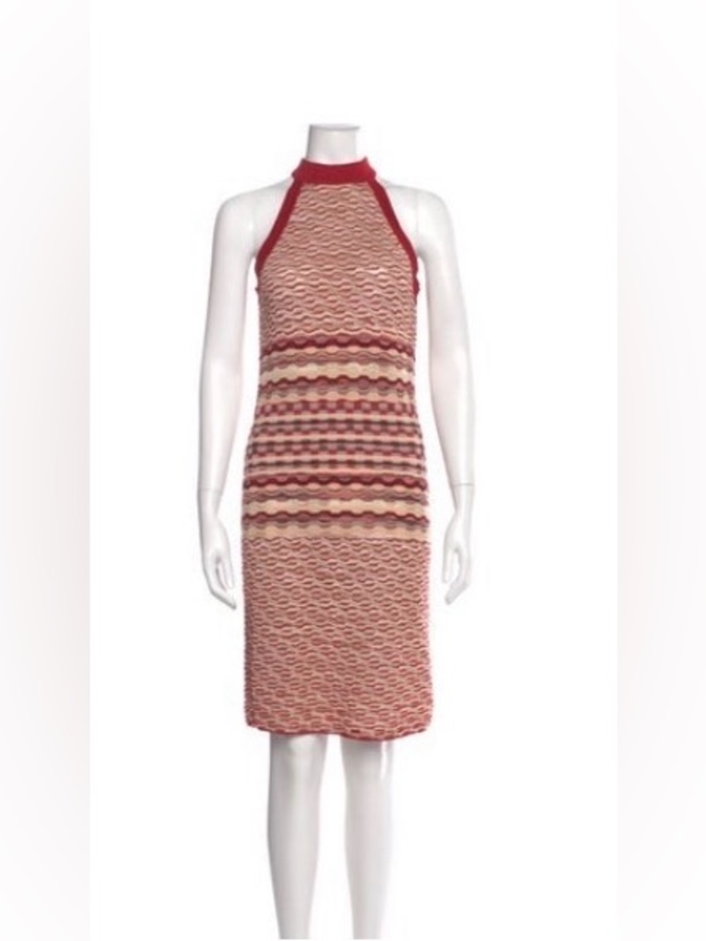 Missoni Red and Cream Knit Halter Midi Dress